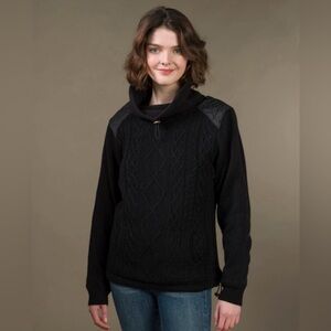 Aran Sweater Market Cowl Nec‎k Aran Swea‎ter XS Black Cable Knit Wool Fisherman
